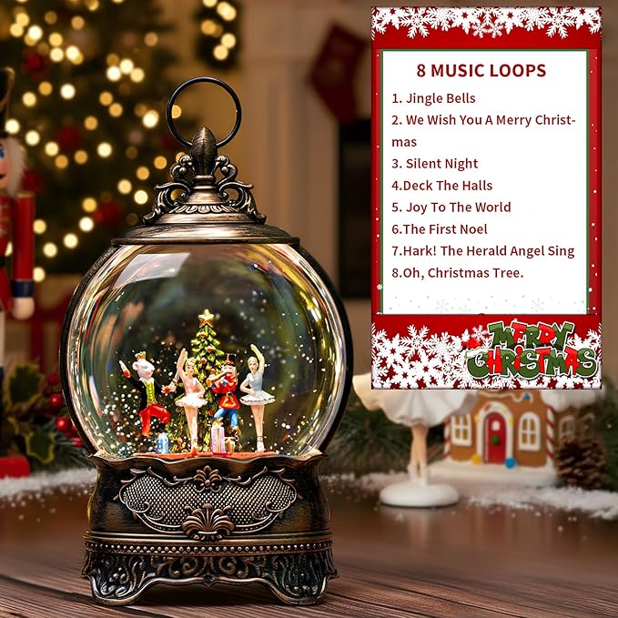 Christmas Snow Globe Lantern, Clara &Nutcracker and Mouse King Christmas Tree Musical Snow Water Lantern Swirling Glittering Holiday Decorations Gifts for Family, Children or Friends