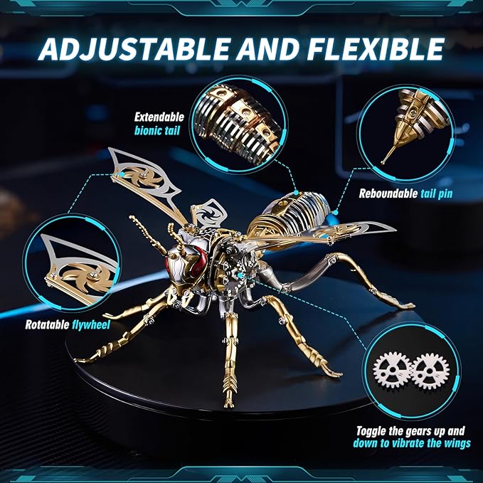 3D Puzzles for Adults, Metal Model Kit Wasp Mechanical Puzzle for Adults/Teens, DIY Creative Craft Gifts Kits Difficult Assembled 3D Puzzle for Family Time, Home Decor (Gold)