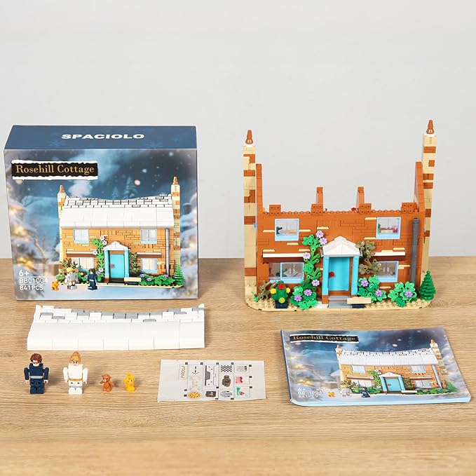 The Holiday Christmas Building Set, Rosehill Cottage Village Compatible with Lego – Cozy Winter House with Figures & Dog, Creative Display Gift for Adults, Kids & Movie Fans (841PCS)