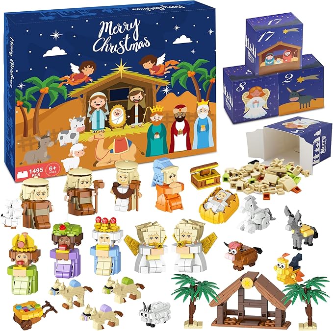 Nativity Advent Calendar 2025 Kids, 24 Days Christmas Countdown Nativity Building Blocks Kit, Christian Scene Advent Bricks Christmas Gifts Toys for Boys, Girls, Teens & Adults Ages 6+