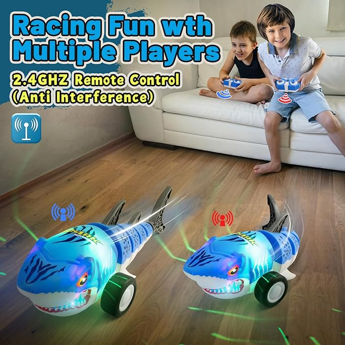Shark Remote Control Car for Kids,2.4Ghz Electric RC Shark Toys with Glowing Light and Flexible Tail,Rechargeable Robot Shark Toys with Swing and Straight Mode, Hobby RC Car for Boys Girls