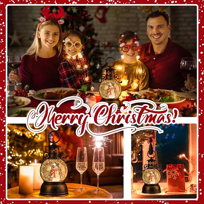 Christmas Snow Globes, Glittering Christmas Music Box Snowman Christmas Trees with 8 Songs,Christmas Lanterns for Indoor Holiday Table Party Gifts