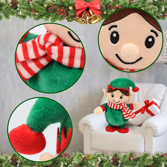 Hopearl Talking Singing Elf Repeats What You Say Walking Electric Interactive Animated Toy Speaking Plush Buddy Gift for Toddlers, Green, 8.5''