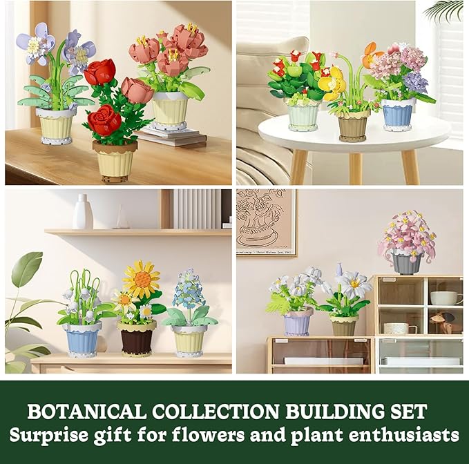 12 Pcs Flowers Bouquet Building Set,2531 Pcs Flower Botanical Collection Building Block Toy,Micro Plant for Home or Office Decor, Mother's Day Valentine Christmas Birthday Gifts for Adults,Girls