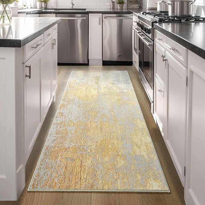 2x6 Rug Runners for Hallways Kitchen Runner Rug Non Slip Washable Long Runner Rugs with Rubber Backing Soft Abstract Carpet Runner for Hallways, Kitchen, Bathroom, Entryway (Orange, Silver & Gray)