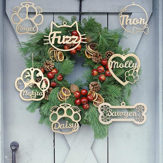 Personalized Dog Cat Paw Ornament Christmas, Custom Pet's Name Ornament, Customized Wooden Cat Paw Ornaments for Christmas Tree