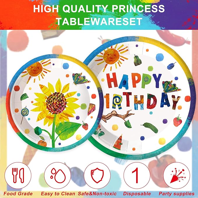 120 Pcs Hungry Caterpillar Party Supplies, Hungry Caterpillar tissue Party Plates Tablecloth Banner etc Hungry Caterpillar Decorations Party for 20 Guests