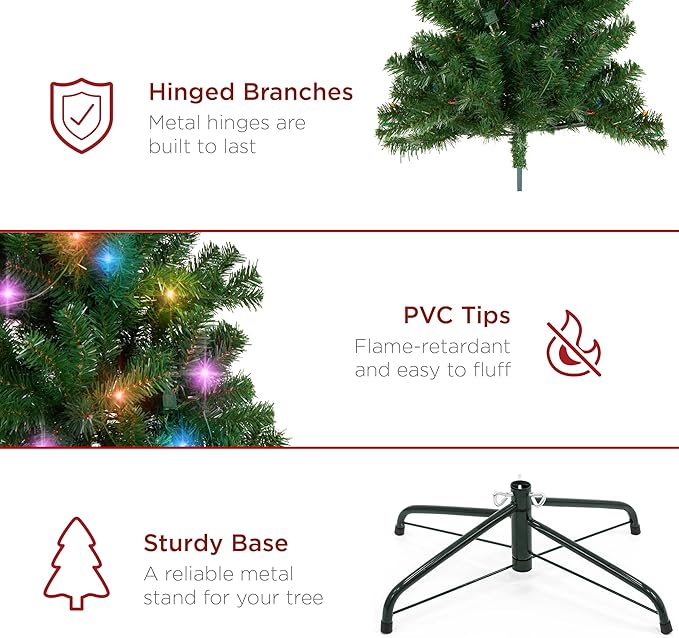 Best Choice Products Prelit Artificial Christmas Tree, 6ft Premium Lighted Realistic Spruce Holiday Décor w/Multicolor LED Lights, Easy Assembly