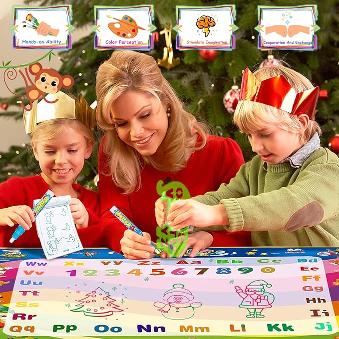 Water Doodle Mat Kids Toys, 40 X 30 Inch Large Water Painting Drawing Mat, Toddler Toys for Age 3 4 5 6 7 Year Old Girls Boys Birthday Gift, Mess Free Coloring Painting Learning Toys