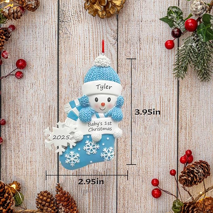 Personalized Ornament Baby's First Christmas 2025 Customized Snowman Ornaments with Name Xmas Tree Decoration Gifts for New Born Baby Boy (Blue)