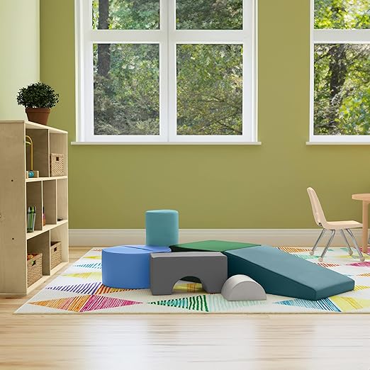 FDP SoftScape Playtime and Climb Multipurpose Playset for Infants, Toddlers 10m-2yrs; For Crawlers and Little Builders, Learn Gross Motor Skills at Home or Daycare (6-Piece)- Contemporary, 12364-CT