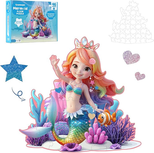 MOMO&LYCHEE Mermaid Floor Puzzles,46 Pieces Jigsaw Puzzles for Kids Ages 4-6,Large Puzzles for Toddler Mermaid Toys for Girls