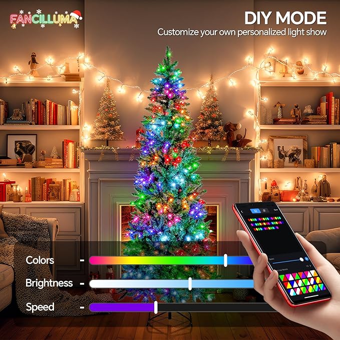 7.5FT Prelit Christmas Tree with 350 LED Lights, App Controlled Artificial Christmas Tree with Multi-Color RGB Lights & Music Sync, Slim Pencil Christmas Tree for Home Christmas Decorations