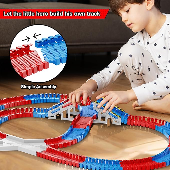 Spider Race Track Toy for Boys 4-6, Race Car Set with 2 Spider Cars, DIY Flexible Tracks Playset, Toddler STEM Building Toys for Girls, Birthday Gift for Kids Ages 3 4 5 6 7