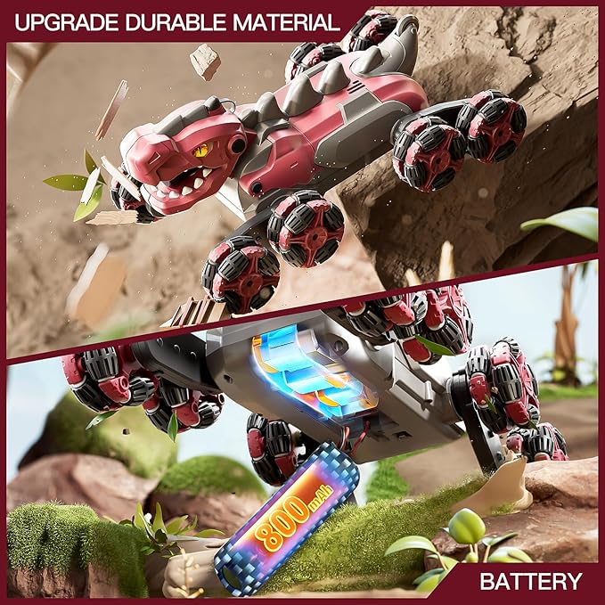 8WD Remote Control Car, 2.4GHz Remote Control Dinosaur for Boys 4-7,Suitable for Children Aged 8-12, Children's Birthday Gift Recommendation (Red)