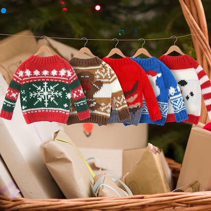 6 Pcs Christmas Doll Clothes Accessories Sweater Set Winter Christmas Doll Outfits Snowflake Snowman Print Knitted Clothing for Decor