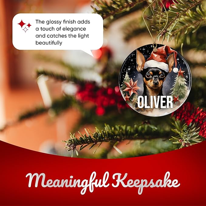 Miniature Pinscher Personalized Dog Ornament - Pet Ornament for Christmas Tree - 3" Round Ceramic - Printed in USA - Choose from 200 Breeds - Dog Mom & Dad - Xmas Decoration DOG0142