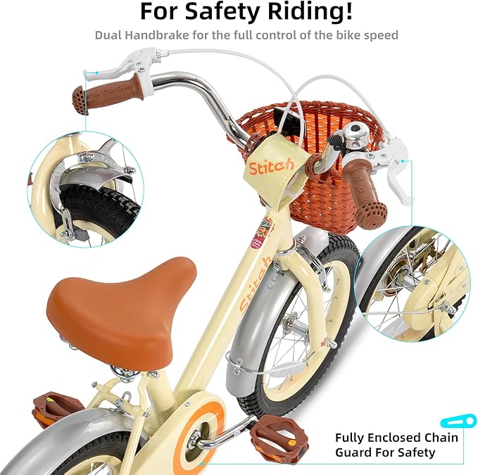 JOYSTAR Vintage Kids Bike with Training Wheels & Basket, 12 14 16 20 24 Inch Girls Bike for 2-14 Years Old, Multiple Colors