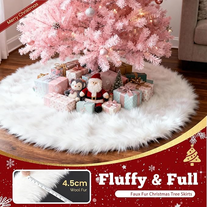 iMucci 30inch Wool Fur White Tree Skirt Small Christmas Tree Skirt Snowy White Plush Velvet Christmas Tree Skirt Holiday Party Decoration