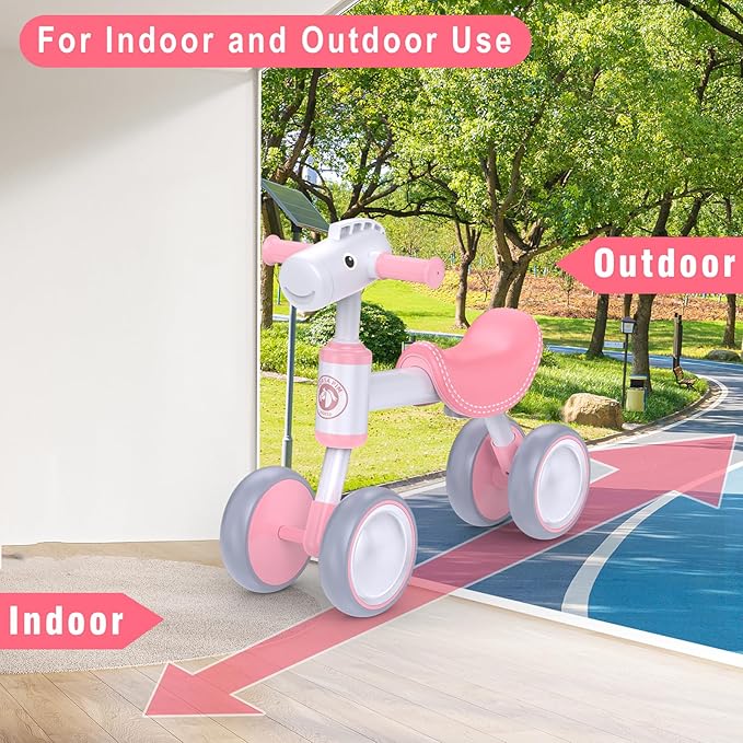 Baby Balance Bike for 1-2 Year Old Boy Girl, Balance Bike for 12-24 Months 4 Wheels Toddler Balance Bike, Baby Bike 1+ Years Toy First Birthday Gifts