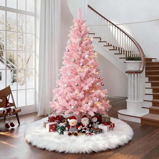 iMucci 60Inch Wool Fur Christmas Tree Skirt 2024 Update Extra Large Tree Skirt Plush White Christmas Tree Skirt for Christmas New Year Holiday Xmas Home Party Decor