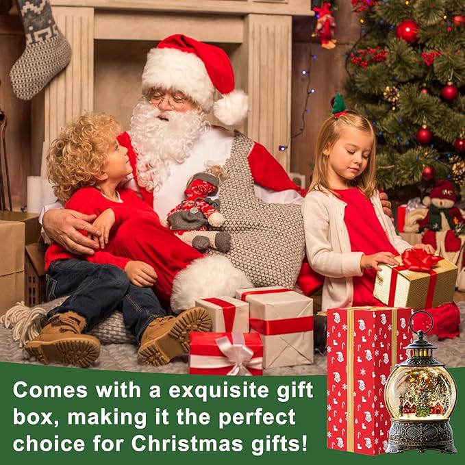 Christmas Village Snow Globe Lighted Christmas Tree and Village Scene, Musical Snow Water Lantern Swirling Glittering Home Decoration and Gift, Battery Operated or USB Powered