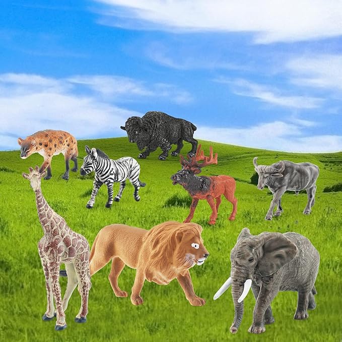 21PCS Mini Wild Animals Figurines Toys Set Savanna Jungle Animals Figures Mini Party Favor Cake Topper South Africa Zoo Animals Toys for Kids