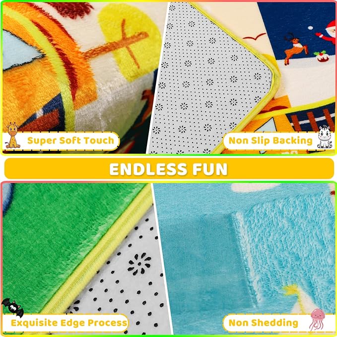 ABC Kids Rug for Playroom 59"×78.7" Baby Play Mat Alphabet Rug Animal Number Shape Classroom Rug Kids Playroom Rug Early Learning Carpet for Educational Learning & Game Area Preschool