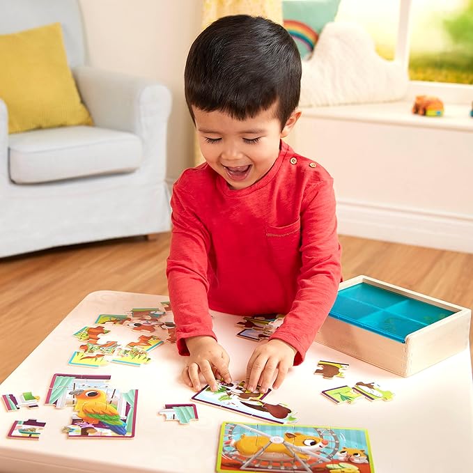 B. toys – Wooden Puzzle Set – 4 Animal Puzzles – Cat, Dog, Bird, Hamster– 12-Piece Jigsaw Puzzles For Kids – 3 Years + – Pack o' Puzzles - Pets
