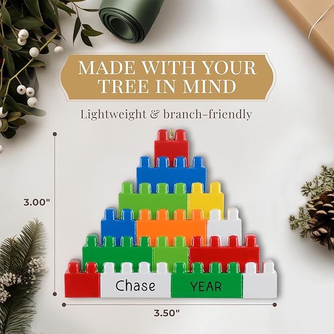 Personalized Building Blocks Ornament 2025 | Free 24h Customization | Laser Engraved Kids Christmas Ornaments for Tree | Custom Gift Wrapped Toddler Keepsake for Girls, Boys