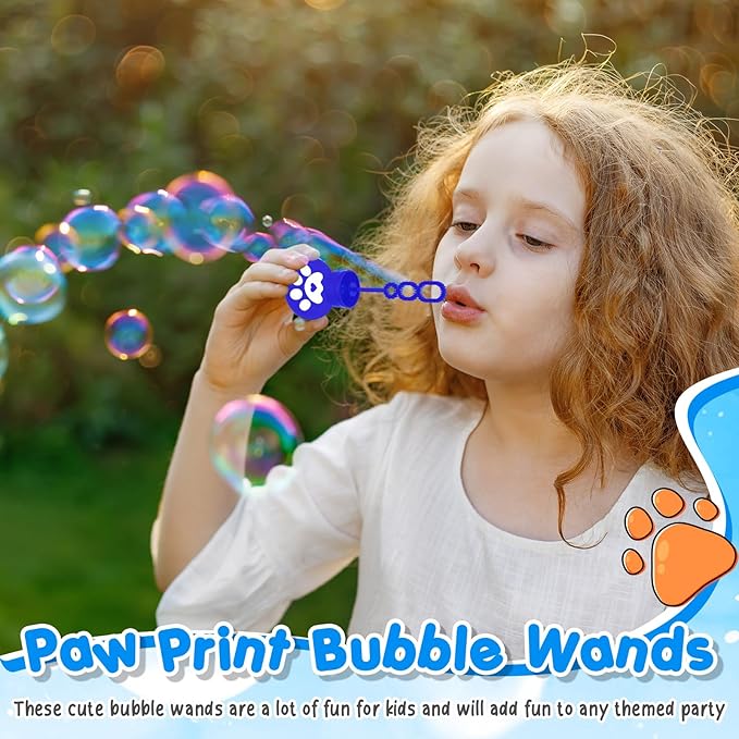 24 Pcs Blue Dog Paw Print Bubble Wands Mini Puppy Bubble Wands Toys for Kids Toddlers Christmas Birthday Gifts Filler Goody Bag Stuffer Dog Party Favors(Dark, Light Blue, Orange, Paw)