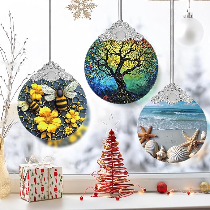 3" Stained Glass Christmas Decoration, Christmas Ornaments, Heirloom Keepsake, Gift Exchange, Gift Idea, Bauble Present - Tree of Life