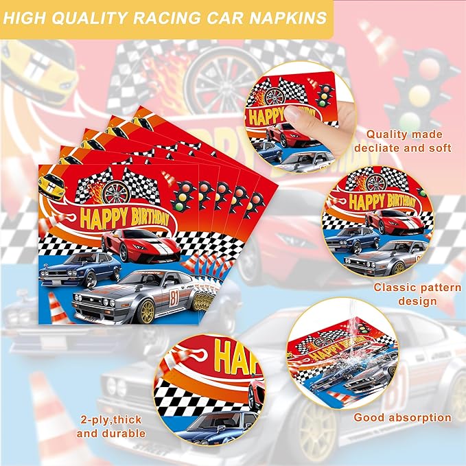 122 Pcs Flame Racing Party Supplies Racing Themed Party Birthday Decorations for Kids Boys 20 Guests