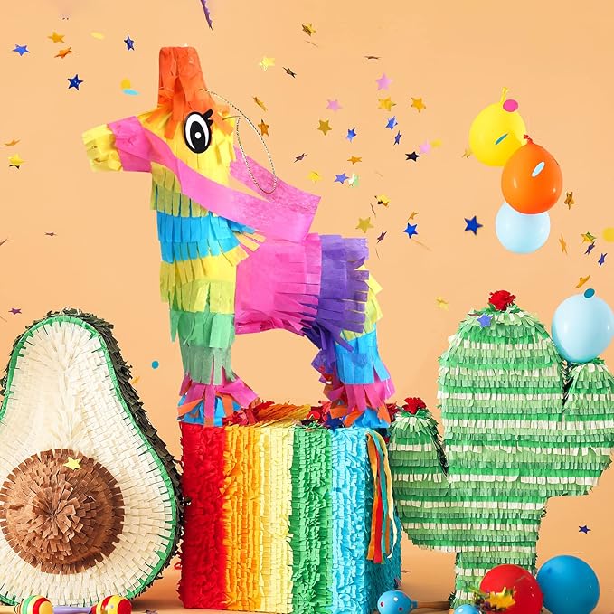 24 Pcs Mini Donkey Pinatas Little Rainbow Donkey Pinatas Bulk Cinco De Mayo Mexican Party Favors for Mexican Carnivals Festivals Taco Tuesday Event, 7.5 x 4 Inches
