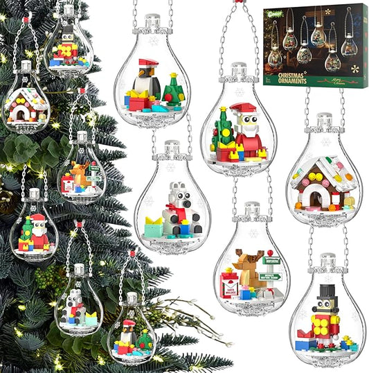 2025 Light-Up Christmas Ornament Building Kit — 647 PCS Holiday Building Blocks Set for Kids and Adults, Featuring Gingerbread House, Santa, Reindeer, Polar Bear, Nutcracker Soldier & Penguin