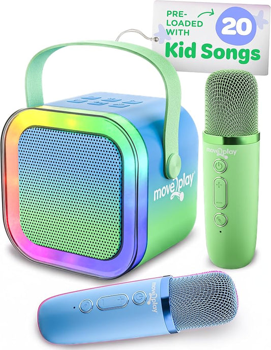 Move2Play, Karaoke Machine for Kids | Includes 20+ Kid Songs | 2 Microphones | Connect with Bluetooth | 3, 4, 5, 6, 7+ Year Old Gift | Toy for Girls, Boys, & Toddler | Birthday Present