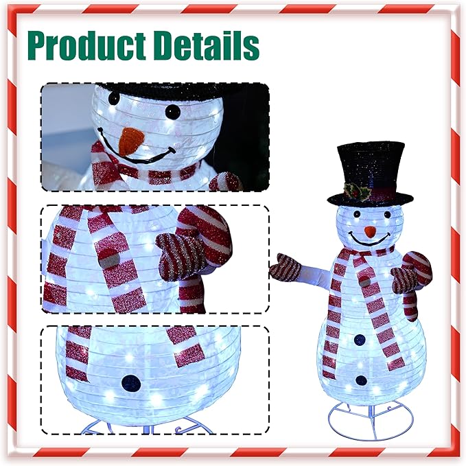 Dazzle Bright Christmas Snowman Decorations, 3.5 FT Pre-Lit 70 LED Pop-Up Snowman, Collapsible Lighted Snowman with Metal Stand for Indoor Outdoor Garden Yard Home Party Xmas Decor