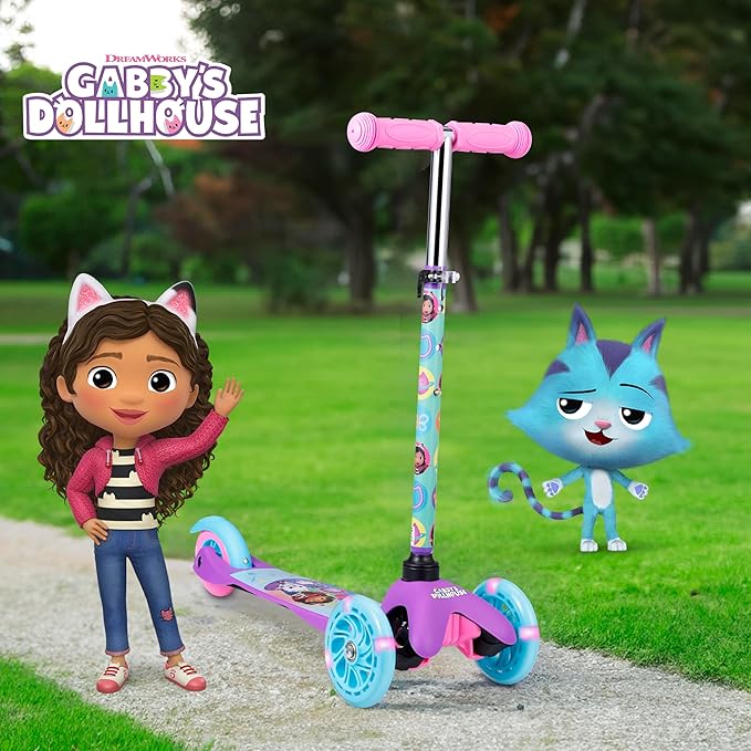 Self Balancing Kick Scooter with Light Up Wheels, Extra Wide Deck, 3 Wheel Platform, Foot Activated Brake, 75 lbs Limit, Kids & Toddlers Girls or Boys, for Ages 3 and Up