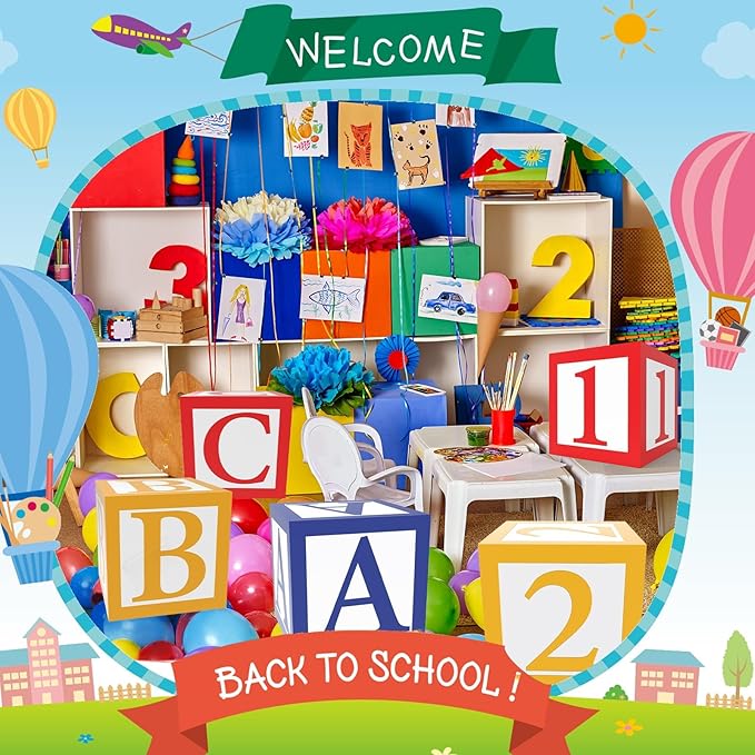 6 Pieces ABC and 123 Balloon Box Back to School Party Decoration 12 X 12 Inch ABC Alphabet Block Boxes Party Favor Balloon Inspire Story Birthday Party Decor for School Celebration Baby Shower