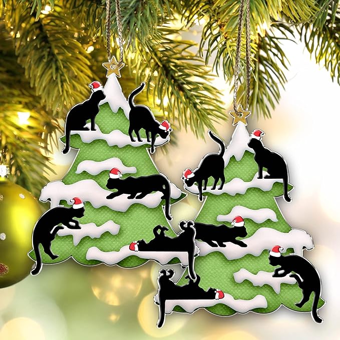 1 pcs 2 Side Printed Crazytops Black Cat Christmas Ornament - Black Cat Xmas Decor Tree Hanging - 2021 Christmas Ornament, Black Cat 10