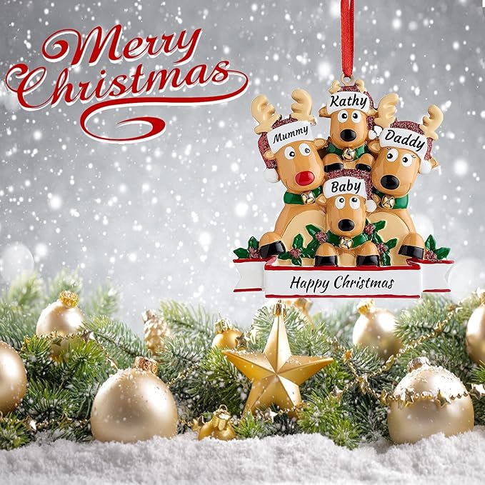 Personalized Deer Family of 2,3,4,5,6,7,8 Christmas Tree Ornament 2025 Custom Name Cute Santa Reindeer Christmas Decoration Xmas Gift