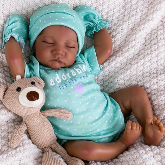 Aori Lifelike Reborn Baby Dolls Black - 18 Inch Realistic Newborn Baby Dolls Black American Real Life Babies Dolls Cloth Body with Feeding Kit & Gift Box for Kids Age 3+