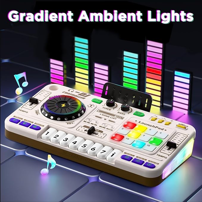 iPlay, iLearn Kids DJ Mixer Toy, Toddler Musical DJ Turntable W/Lights Sounds, Electronic Piano Instrument Playset W/Karaok Microphone, Birthday Party Gift for 3 4 5 6 Years Old Boys Girls Children