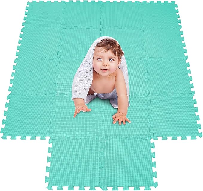 meiqicool Foam Play Mat Thick Soft EVA Interlocking Foam Floor Mats Children Yoga Exercise Multi Jigsaw Puzzle Blocking Board Kids Playmats Play Green 18 Piece H