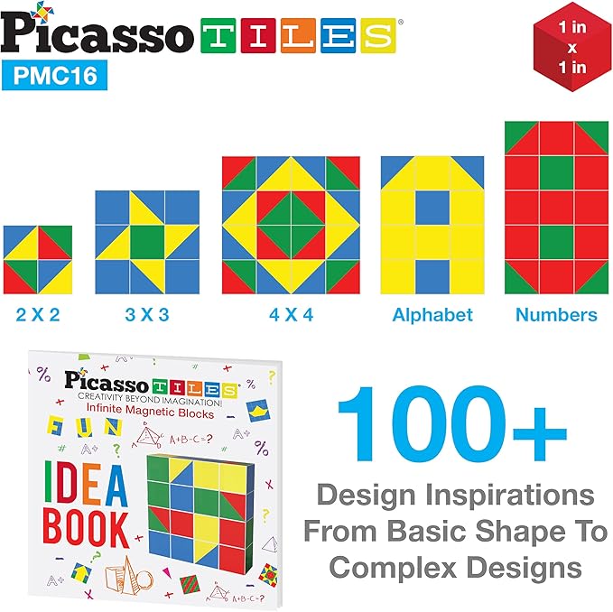 Picasso Cubes 16 Piece Magnetic Puzzle Game Magic Cube Puzzles Brain Teaser Set Kids Toy Magnet Pattern Block Matching Toys with Free Ideabook 100+ Inspirations Included STEM Learning Early Education