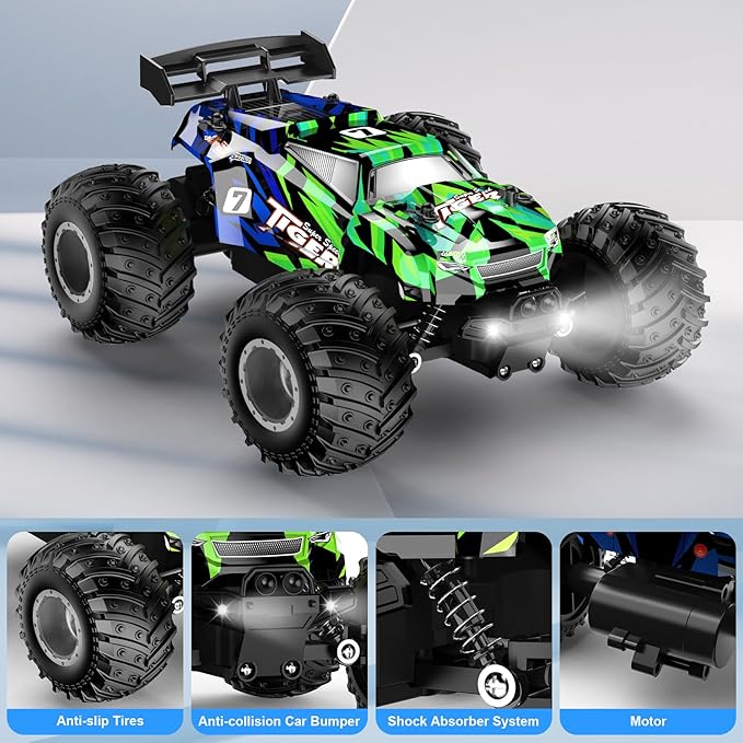 Remote Control Car, RC Cars Toys for Boys 5-7, Off Road Kids Toys for Girls, 2.4Ghz 20 KM/H Monster Truck Toys Cars Gifts for 6 Year Old Girl, RC Truck with Car Body Lights & Headlights