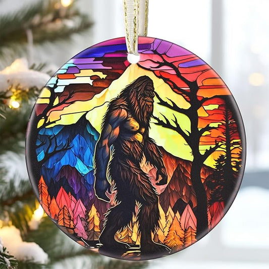 3.5 Inch Ceramic Christmas Tree Ornament, Bigfoot Sasquatch Christmas Ornaments, Heirloom Keepsake, Gift Exchange, Gift Idea, Bauble Present