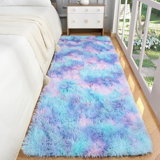 PAGISOFE Machine Washable Rainbow Runner Rugs for Girls Bedroom Hallway Plush Fluffy Purple Rug 2x6 Ft, Soft Carpet for Kids Room, Non-Slip Indoor Floor Rugs for Nursery Kids Girls Room Home Decor