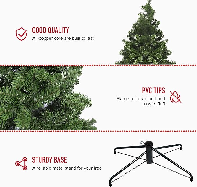 6ft Artificial Christmas Tree,Premium Unlit Hinged Xmas Pine Tree, Easy Assembly with Foldable Metal Stand for Holiday Decoration,Flame Retardant PVC Branches for Home, Party