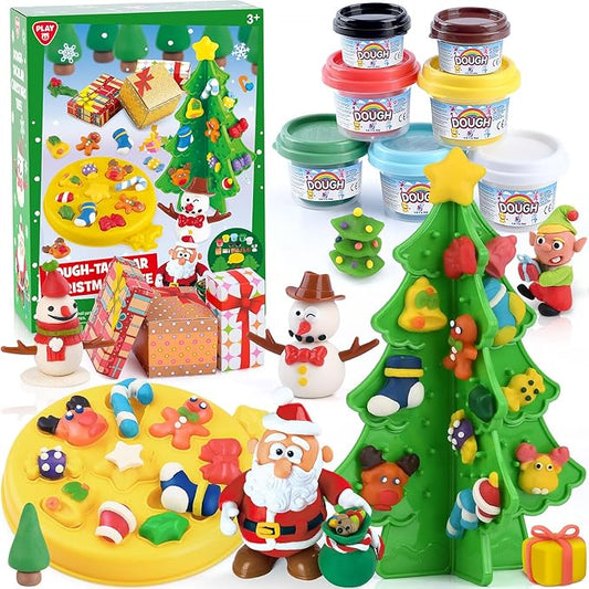 PLAY Christmas Tree Color Dough Sets for Kids Ages 4-8, DIY Dough Kit Toys Christmas Crafts for Kids, Play Color Dough Sets for Kids Ages 2-4 Safe & Non-Toxic Dough Gifts for Kids 4-6 Girls